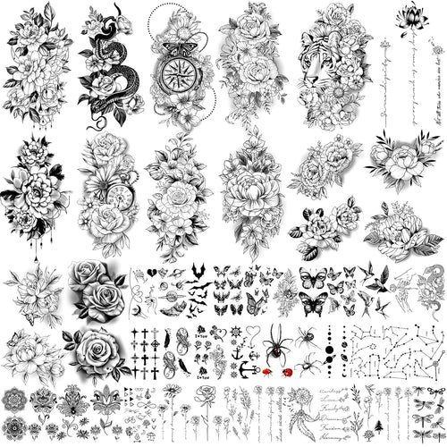 49 Sheets Large Sexy Flowers Collection Waterproof Temporary Tattoos Lasting Fake Tattoos for Women and Girls.