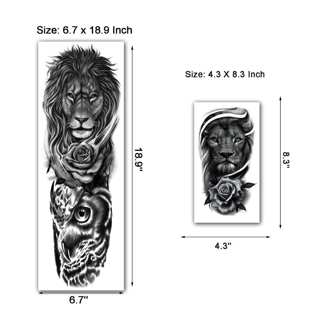Lion Tattoo Stickers, 4-Sheet Full Sleeve Tattoo Big Tattoos Temporary, 5-Sheet Half Full Arm Temporary Tattoo for Adult Kids Women Makeup