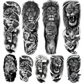 Lion Tattoo Stickers, 4-Sheet Full Sleeve Tattoo Big Tattoos Temporary, 5-Sheet Half Full Arm Temporary Tattoo for Adult Kids Women Makeup