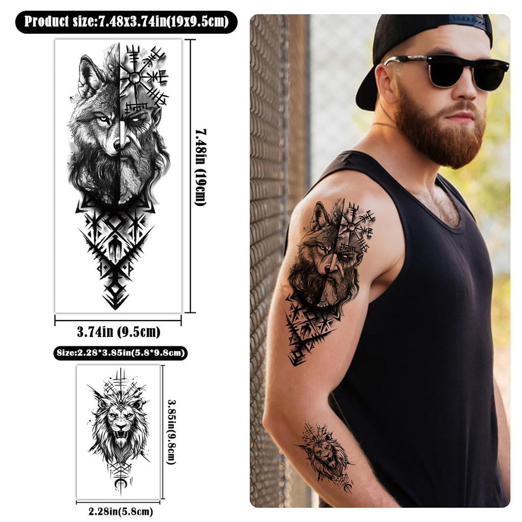 77 Sheets Viking Temporary Tattoos Adult, Nordic Celtic Tattoos, Totem Tribal Fake Tattoo Stickers for Viking Costume, Nordic Norse Yggdrasil Valknut Fake Arm Tattoos for Women Men Kids