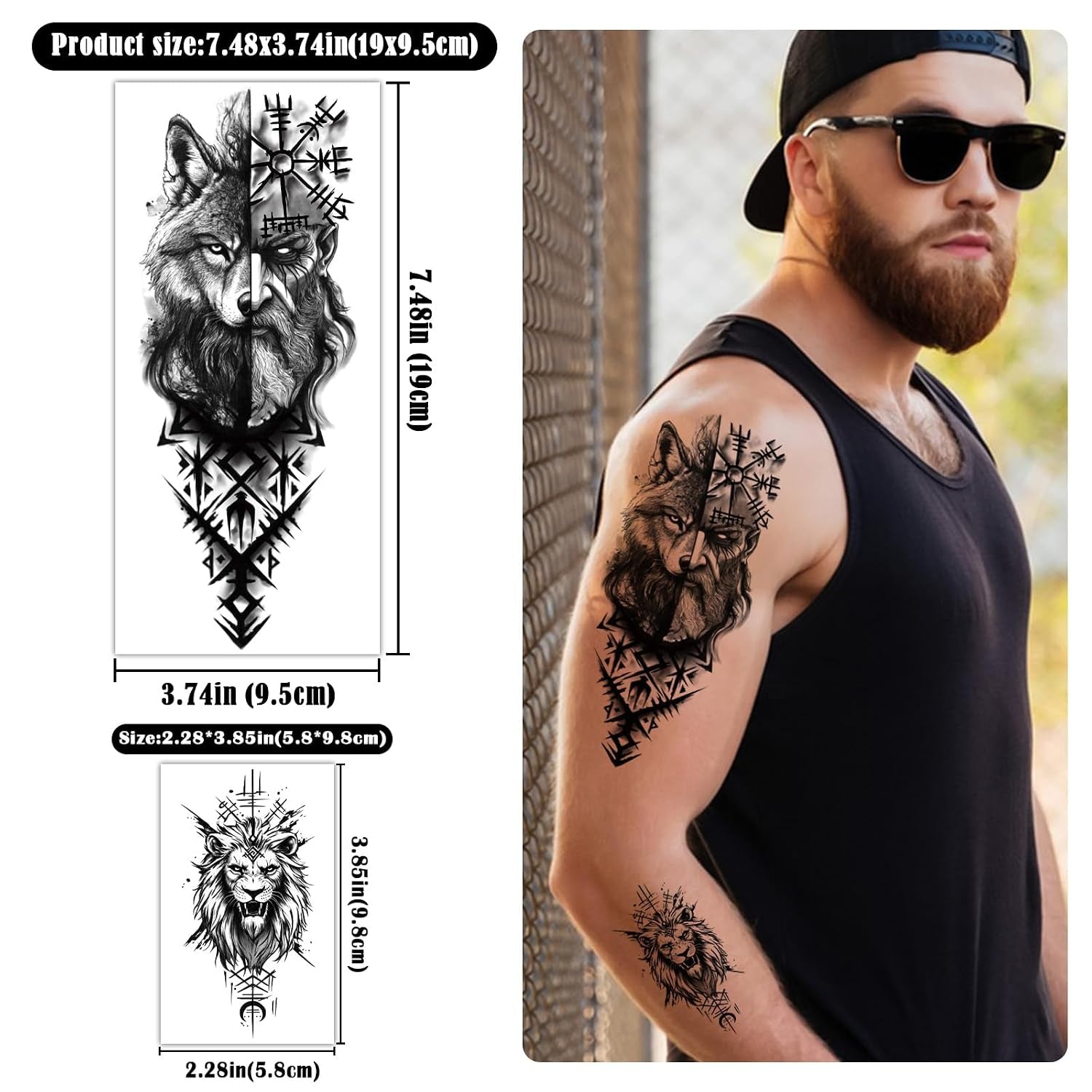 77 Sheets Viking Temporary Tattoos Adult, Nordic Celtic Tattoos, Totem Tribal Fake Tattoo Stickers for Viking Costume, Nordic Norse Yggdrasil Valknut Fake Arm Tattoos for Women Men Kids