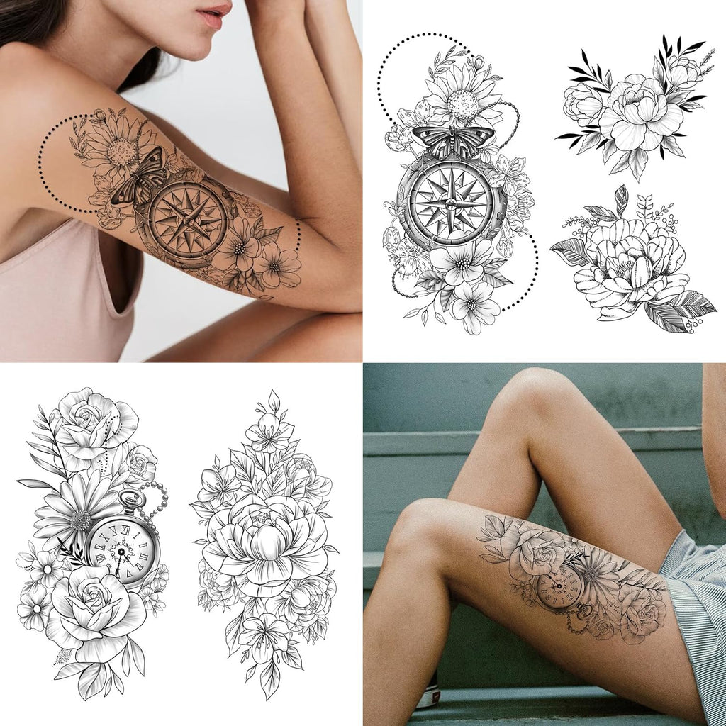 49 Sheets Large Sexy Flowers Collection Waterproof Temporary Tattoos Lasting Fake Tattoos for Women and Girls.