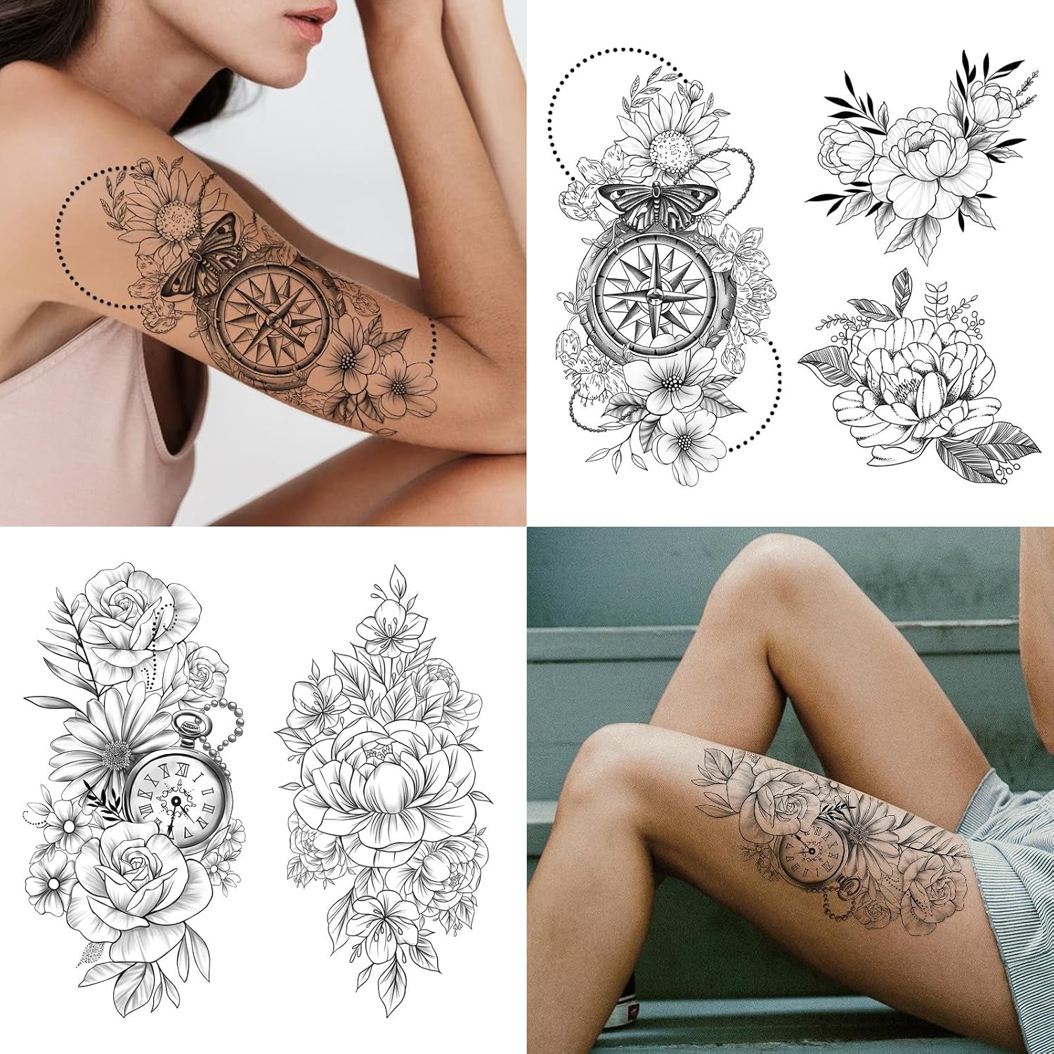 49 Sheets Large Sexy Flowers Collection Waterproof Temporary Tattoos Lasting Fake Tattoos for Women and Girls.