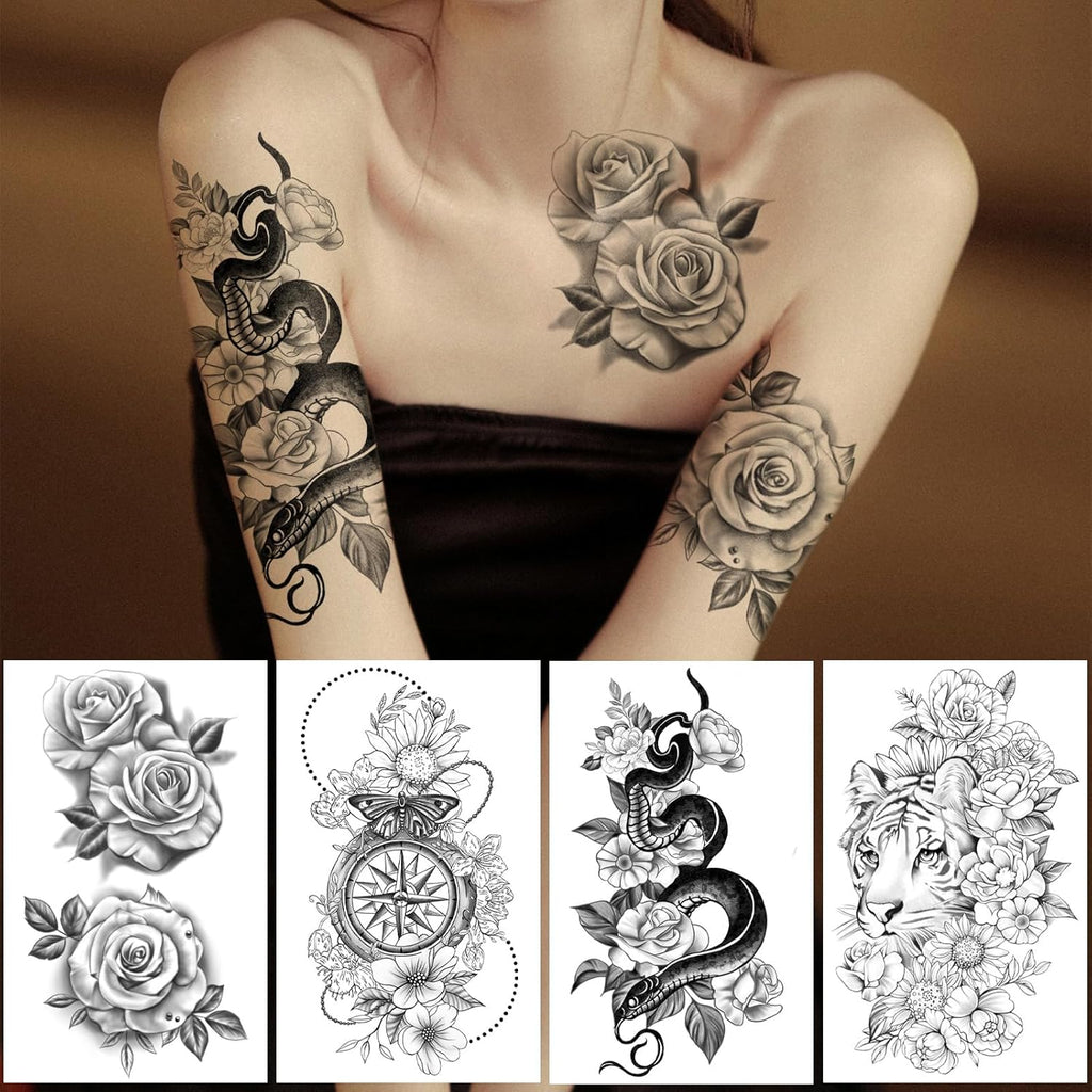 49 Sheets Large Sexy Flowers Collection Waterproof Temporary Tattoos Lasting Fake Tattoos for Women and Girls.
