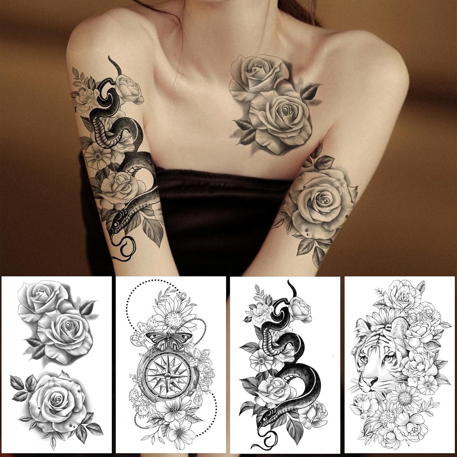49 Sheets Large Sexy Flowers Collection Waterproof Temporary Tattoos Lasting Fake Tattoos for Women and Girls.