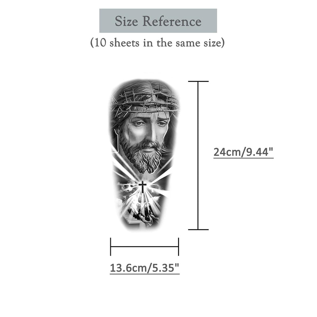Temporary Tattoo Women Men Temporary Tattoos Black Gray Large Tattoo Jesus Angel 3D Realism Easter Tattoo Tattoo Sleeves10 Sheets