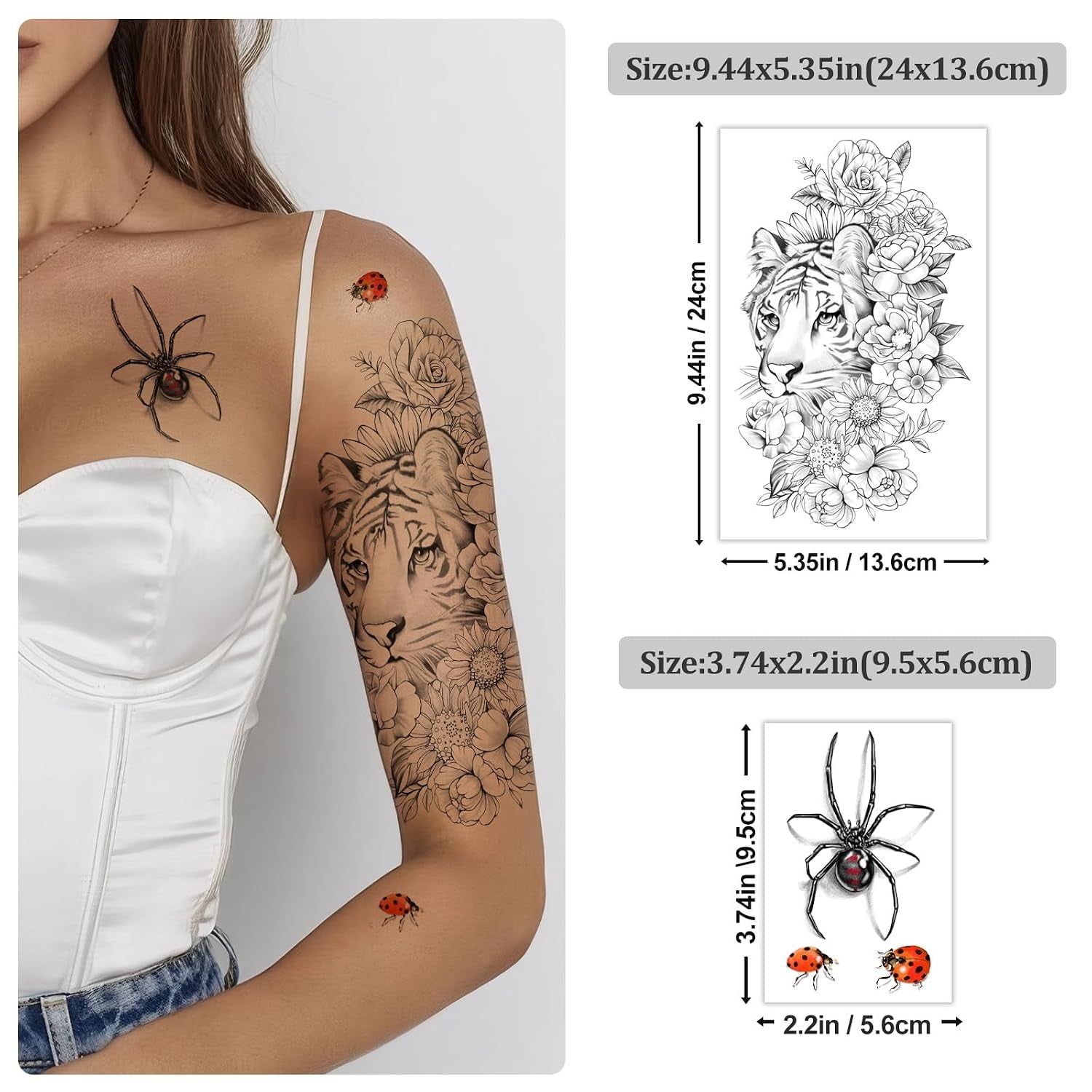 49 Sheets Large Sexy Flowers Collection Waterproof Temporary Tattoos Lasting Fake Tattoos for Women and Girls.