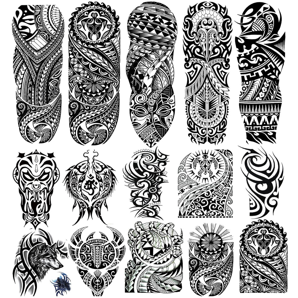 15 Sheets Tempoary Tattoo Sleeves for Men Women - 5 Full Arm Tattoo Sleeves & 10 Half Arm Tattoo Stickers- Realistic Temporary Tattoos for Halloween, Cosplay, and Parties