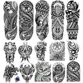 15 Sheets Tempoary Tattoo Sleeves for Men Women - 5 Full Arm Tattoo Sleeves & 10 Half Arm Tattoo Stickers- Realistic Temporary Tattoos for Halloween, Cosplay, and Parties