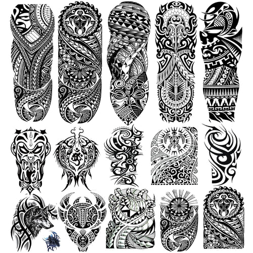 15 Sheets Tempoary Tattoo Sleeves for Men Women - 5 Full Arm Tattoo Sleeves & 10 Half Arm Tattoo Stickers- Realistic Temporary Tattoos for Halloween, Cosplay, and Parties