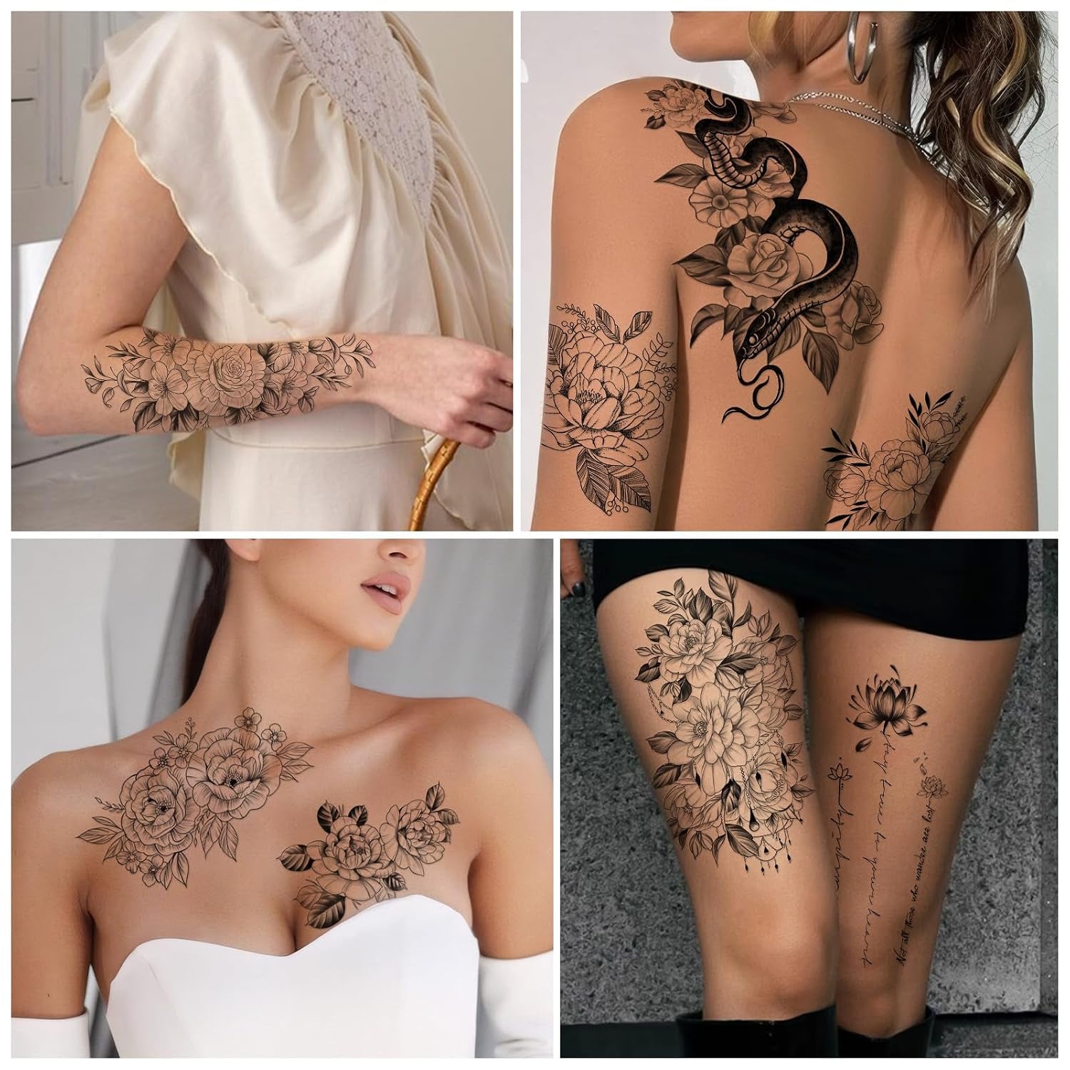 49 Sheets Large Sexy Flowers Collection Waterproof Temporary Tattoos Lasting Fake Tattoos for Women and Girls.