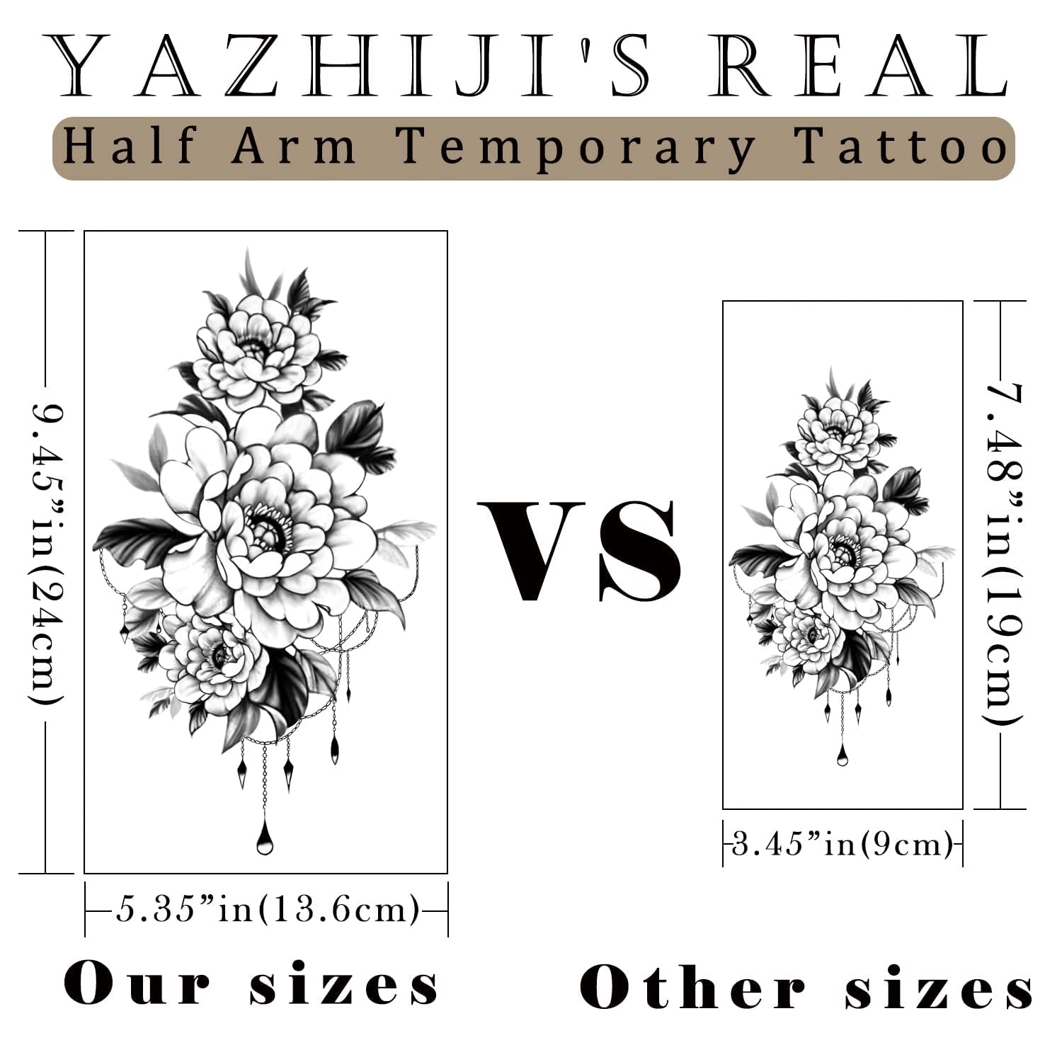 49 Sheets Large Sexy Flowers Collection Waterproof Temporary Tattoos Lasting Fake Tattoos for Women and Girls.