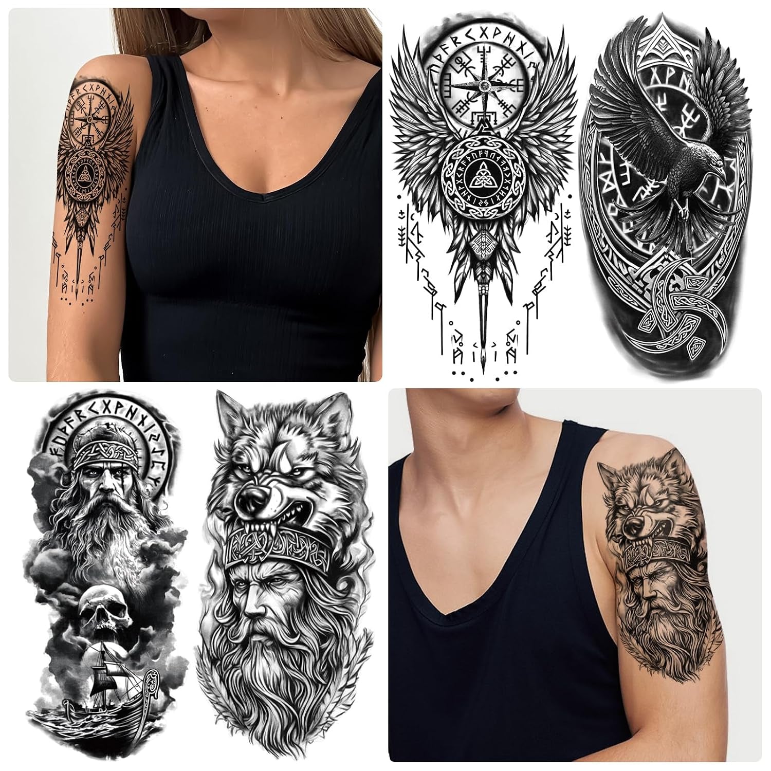 77 Sheets Viking Temporary Tattoos Adult, Nordic Celtic Tattoos, Totem Tribal Fake Tattoo Stickers for Viking Costume, Nordic Norse Yggdrasil Valknut Fake Arm Tattoos for Women Men Kids