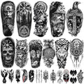 77 Sheets Viking Temporary Tattoos Adult, Nordic Celtic Tattoos, Totem Tribal Fake Tattoo Stickers for Viking Costume, Nordic Norse Yggdrasil Valknut Fake Arm Tattoos for Women Men Kids