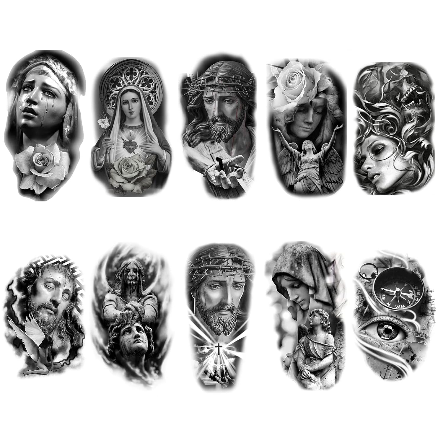 Temporary Tattoo Women Men Temporary Tattoos Black Gray Large Tattoo Jesus Angel 3D Realism Easter Tattoo Tattoo Sleeves10 Sheets